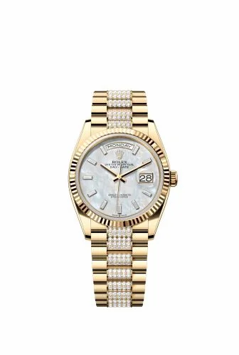 Rolex Day-Date 36 Yellow Gold / Fluted / MOP - Baguette / President - Diamond 128238-0124 (M128238-0124)